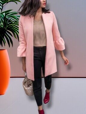 Zara Pink Ruffle Bell Sleeve Peacoat. Size L.